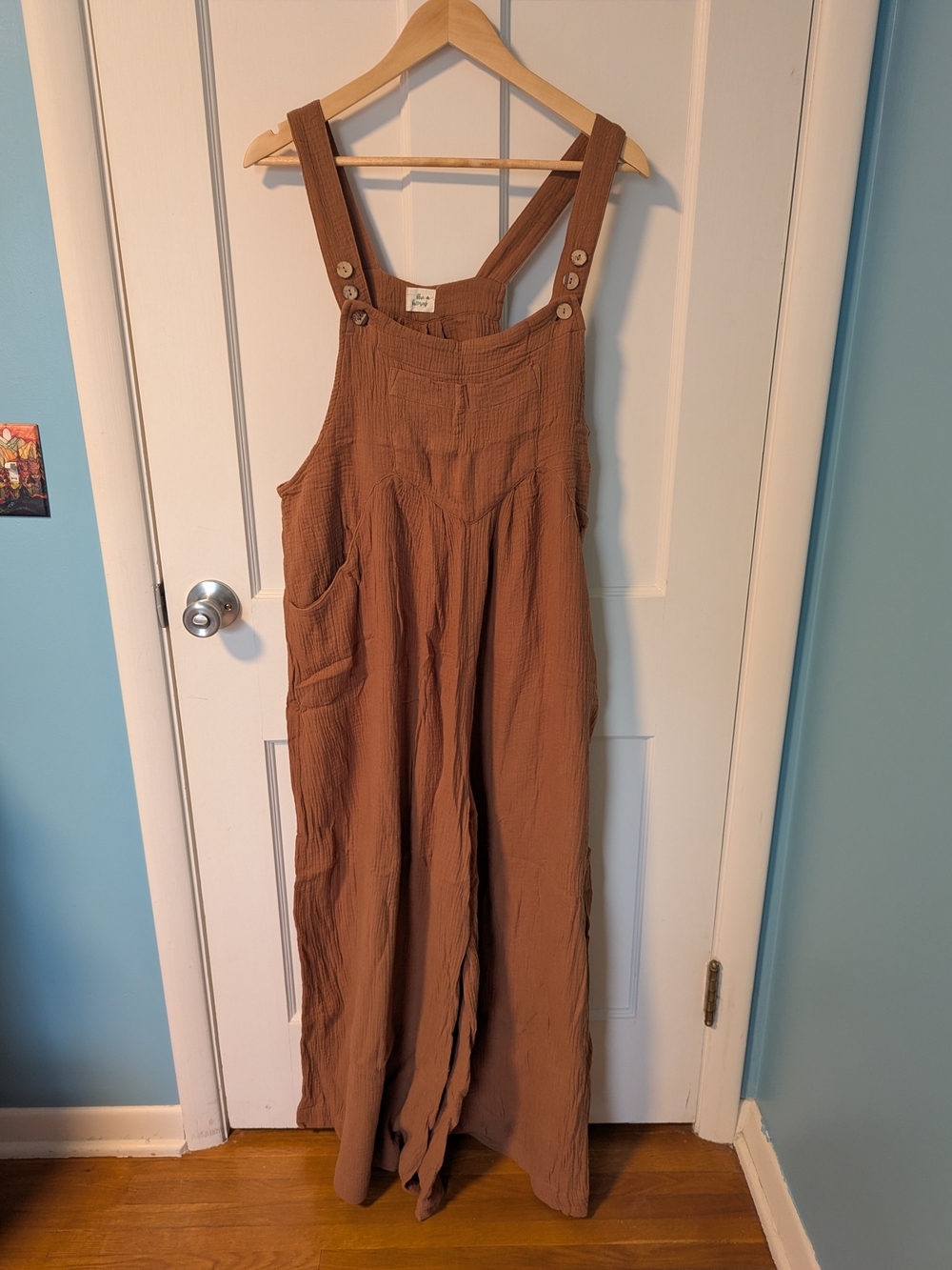 Pinkblush Maternity Wide-Leg Brown Cotton Gauze Overalls